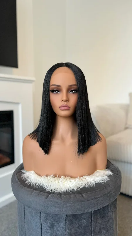 Straight wig for special occasions like parties Kristan 14″ Black Long Bob Lace Front Synthetic Hair Wig Straight wig for special occasions like parties Kristan 14″ Black Long Bob Lace Front Synthetic Hair Wig