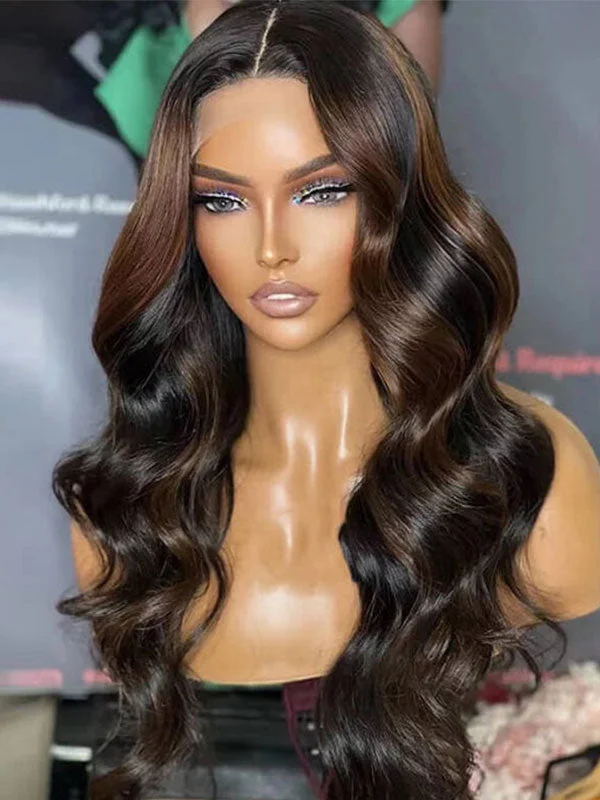 Colored wig in a vibrant pink color for a bold and eye - catching look Junoda P1B/4 Highlight Brown Body Wave Human Hair Lace Front Wig Mix Color Wig Colored wig in a vibrant pink color for a bold and eye - catching look Junoda P1B/4 Highlight Brown Body Wave Human Hair Lace Front Wig Mix Color Wig