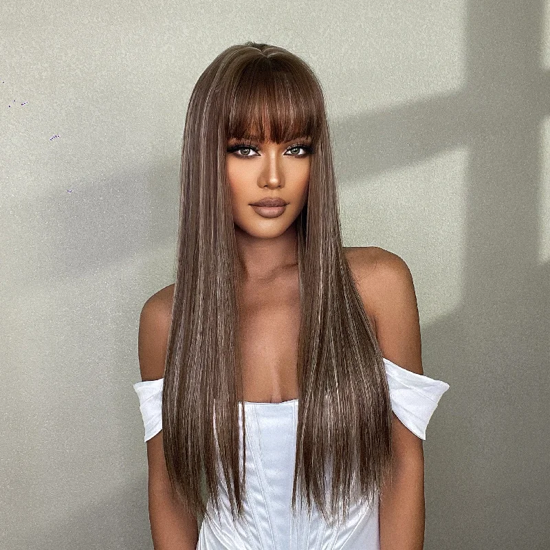 Straight wig with a lace front for a seamless hairline Delta Hybird Dye Straight Synthetic Wig - 26 Inches Straight wig with a lace front for a seamless hairline Delta Hybird Dye Straight Synthetic Wig - 26 Inches