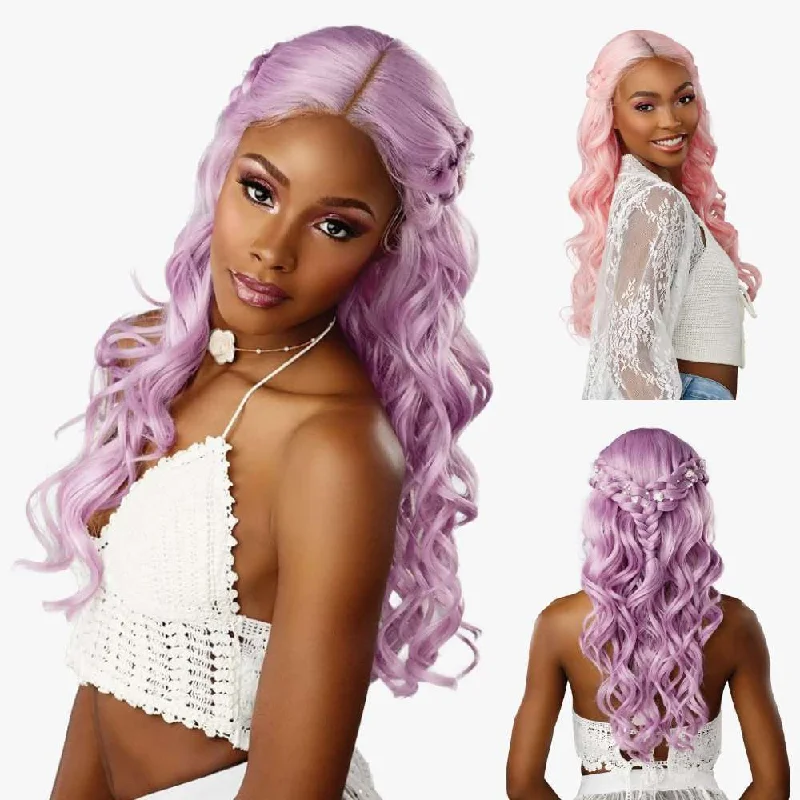 Colored wig in a vibrant pink color for a bold and eye - catching look Sensationnel Festi-Gal Shear Muse Glueless HD Lace Front Wig - Flower Gal