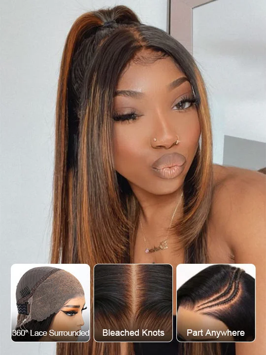 Colored wig with a silver - grey color for a trendy and cool - toned look Kisslove Glueless Brown Bayalage Highlights Straight Hair Wig Invisi-Drawstring Snug Fit 360 Lace Wig Colored wig with a silver - grey color for a trendy and cool - toned look Kisslove Glueless Brown Bayalage Highlights Straight Hair Wig Invisi-Drawstring Snug Fit 360 Lace Wig