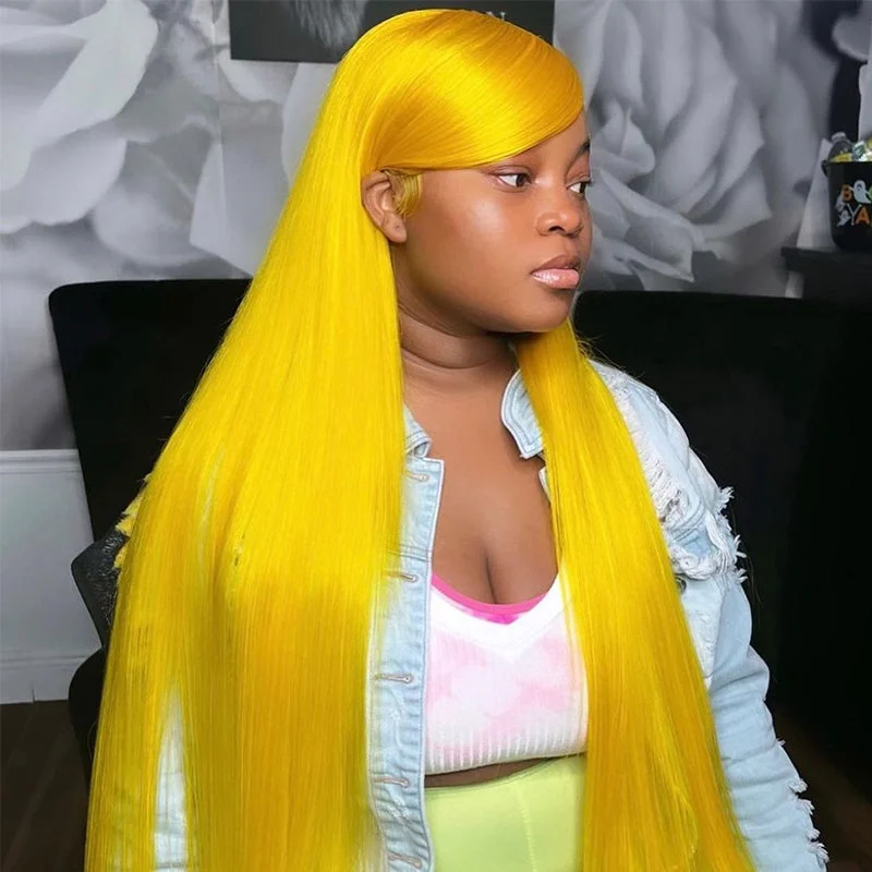 Straight wig for a beach - ready hairstyle Sterly Yellow Long Silky Straight 13×4 Frontal Lace Wig Colored Human Hair Wigs Straight wig for a beach - ready hairstyle Sterly Yellow Long Silky Straight 13×4 Frontal Lace Wig Colored Human Hair Wigs