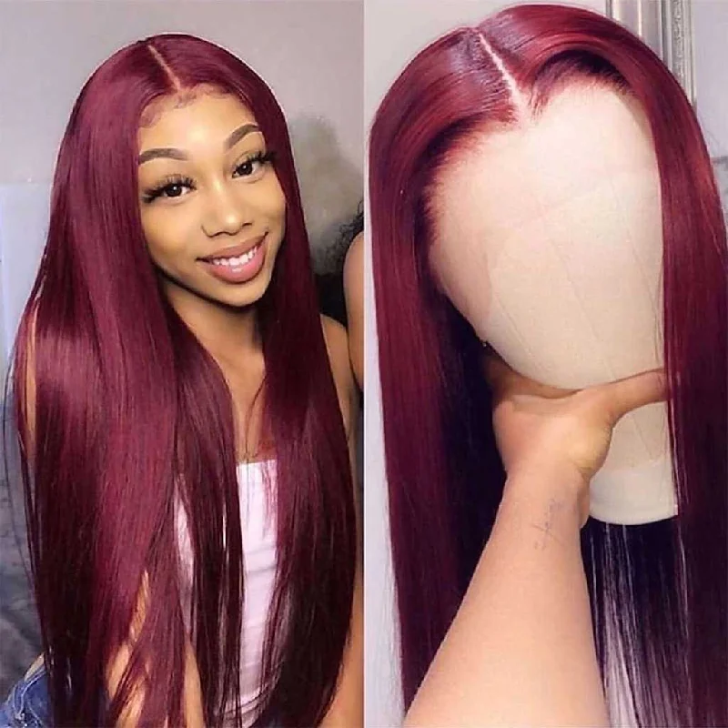 Straight wig for a back - to - school fresh look ULit Hair 99J Burgundy Red Color Straight 13X4 Lace Front Wig 4x4 Lace Closure Wigs Straight wig for a back - to - school fresh look ULit Hair 99J Burgundy Red Color Straight 13X4 Lace Front Wig 4x4 Lace Closure Wigs