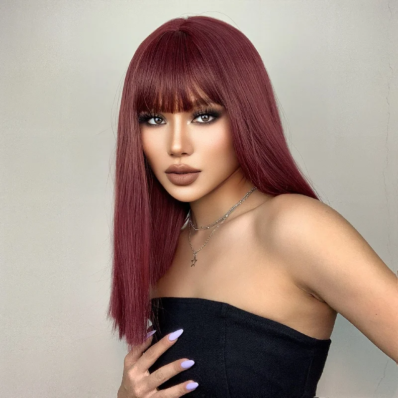 Straight wig for a role - playing game character 16 Inches Straight Red Bob with Bangs