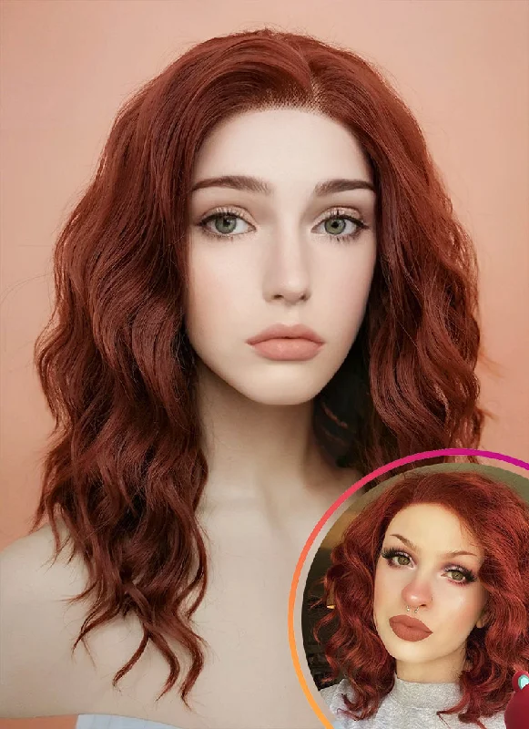 Wavy Wigs for Summer Parties​ Auburn Wavy Lace Front Synthetic Wig LF409