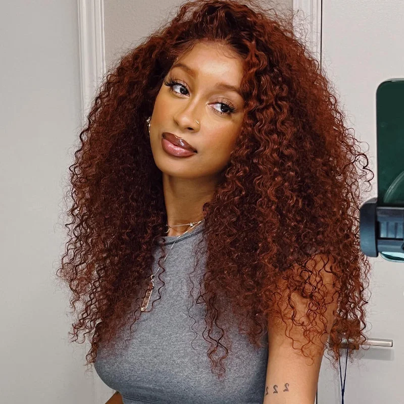 Colored wig with a blue - green ombre effect for a unique and trendy appearance Junoda Auburn Copper Red Color Human Hair Lace Wig Reddish Brown Kinky Curly Wig Colored wig with a blue - green ombre effect for a unique and trendy appearance Junoda Auburn Copper Red Color Human Hair Lace Wig Reddish Brown Kinky Curly Wig