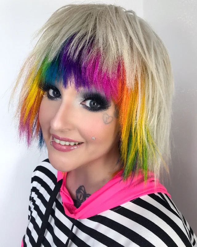 Colored wig with a 150 - density for a full and thick appearance Rainbow Road - Machine Wig Colored wig with a 150 - density for a full and thick appearance Rainbow Road - Machine Wig