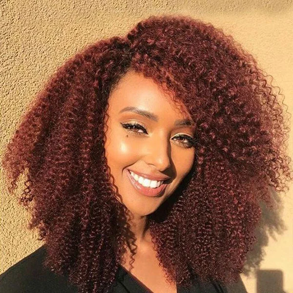 Colored wig with a natural - looking root for a more realistic look Junoda Reddish Brown 4C Afro Kinky Curly Pre Cut Lace Wig Auburn Color Glueless Human Hair Wigs Colored wig with a natural - looking root for a more realistic look Junoda Reddish Brown 4C Afro Kinky Curly Pre Cut Lace Wig Auburn Color Glueless Human Hair Wigs