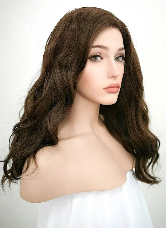 Wavy Wigs in Jet Black Color​ Dark Brown Wavy Lace Front Synthetic Wig LF1265