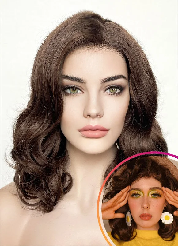 Wavy Wigs with Pre - Plucked Hairlines for a Natural Look​ Brunette Wavy Lace Front Synthetic Wig LF256