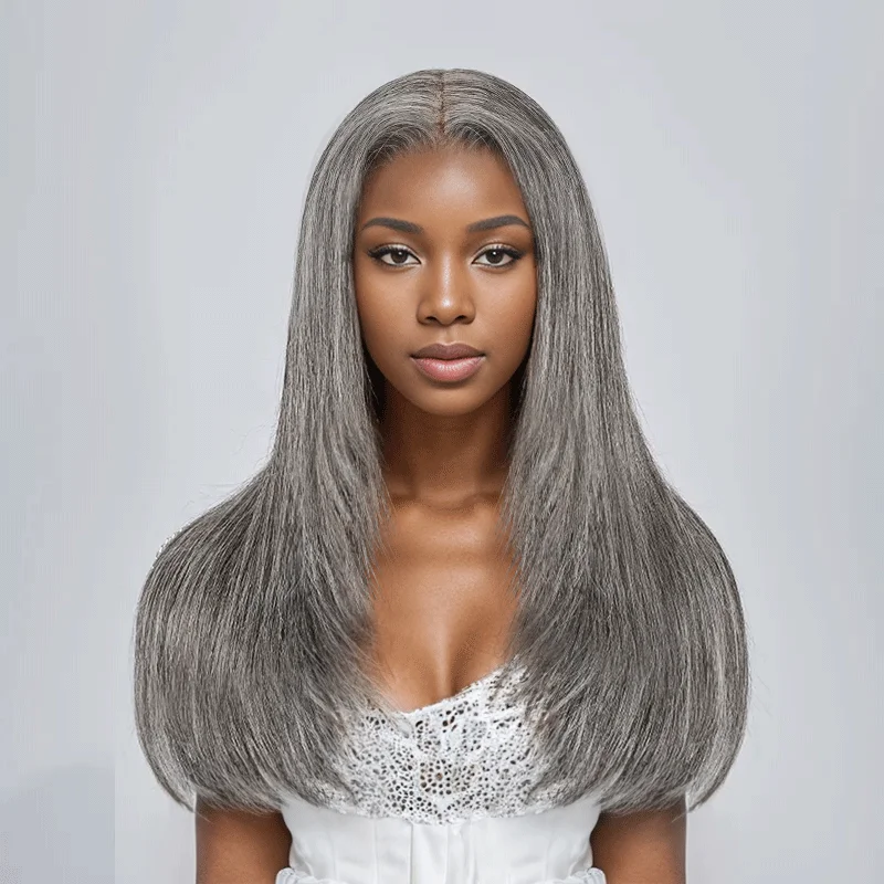 Long straight wig for a glamorous style 7x5 Glueless Sleek Salt & Pepper Color Straight Wig Long straight wig for a glamorous style 7x5 Glueless Sleek Salt & Pepper Color Straight Wig