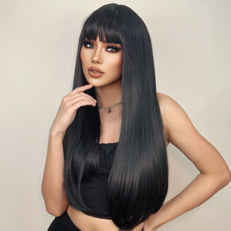 Straight wig with a lace front for a seamless hairline 26 Inches Straight With Bangs Synthetic Wig - Freesia Straight wig with a lace front for a seamless hairline 26 Inches Straight With Bangs Synthetic Wig - Freesia