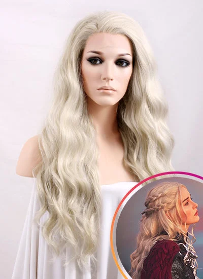  Wavy Pastel Ash Blonde Lace Front Synthetic Wig LF101