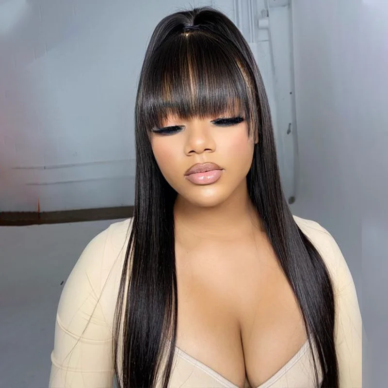 Straight wig for fashion bloggers looking for new styles Sterly Ready To Go Glueless Wigs Pre-Bleched Knots Straight Human Hair Wigs With Bangs Straight wig for fashion bloggers looking for new styles Sterly Ready To Go Glueless Wigs Pre-Bleched Knots Straight Human Hair Wigs With Bangs