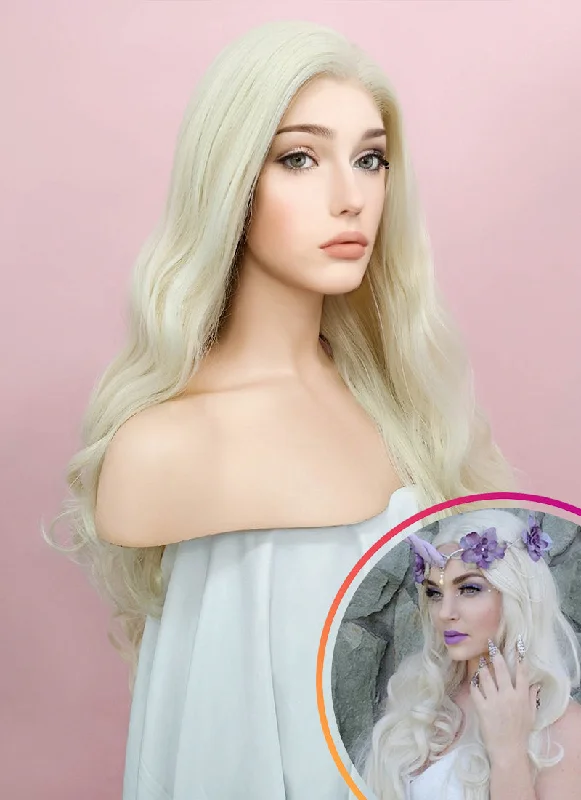 Wavy Wigs with Pre - Plucked Hairlines for a Natural Look​ Wavy Platinum Blonde Lace Front Synthetic Wig LW667F