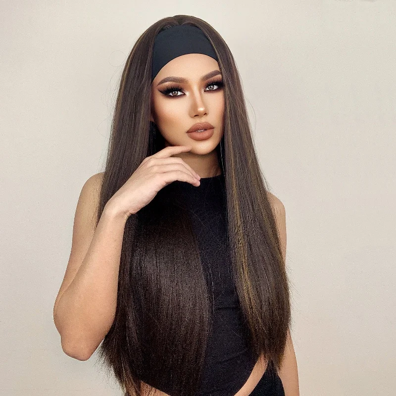 Thick straight wig for a full - bodied look 25 Inches Straight Headband Synthetic Wig - Elida Thick straight wig for a full - bodied look 25 Inches Straight Headband Synthetic Wig - Elida