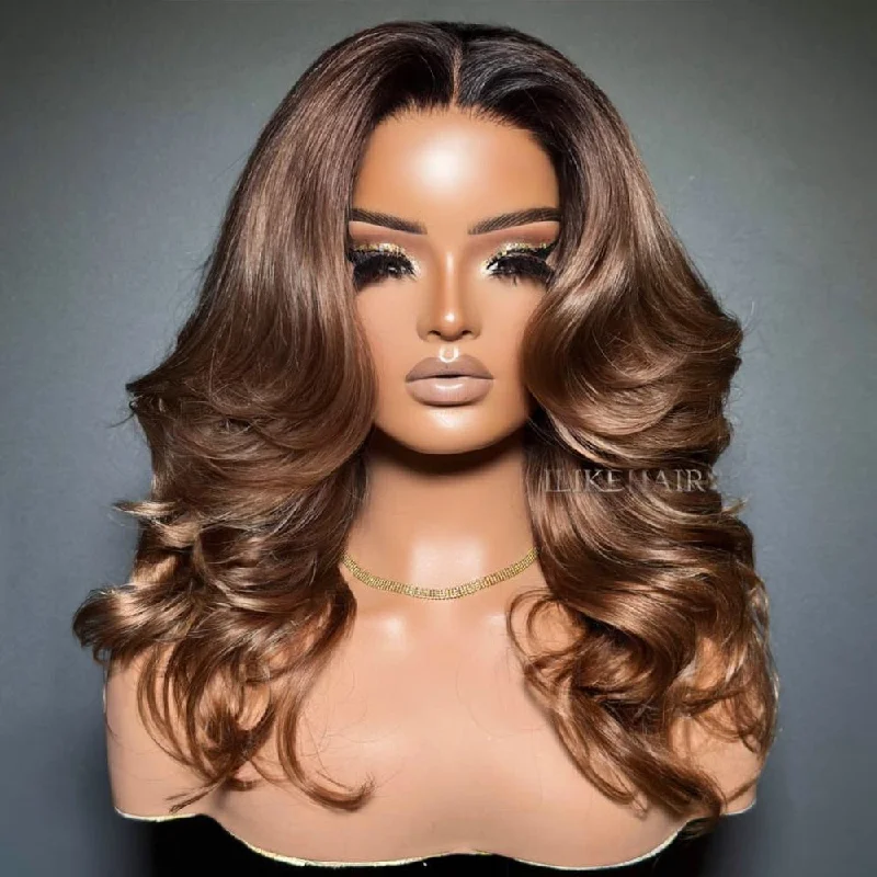 Synthetic colored wig with a heat - resistant formula for easy styling Ombre Dark Blonde Layered Wavy Lace Wig Synthetic colored wig with a heat - resistant formula for easy styling Ombre Dark Blonde Layered Wavy Lace Wig