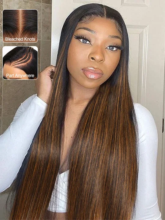 Colored wig with a blue - green ombre effect for a unique and trendy appearance #FB30 Brown Highlights Straight Full 13x4 Lace Frontal Human Hair Wigs Colored wig with a blue - green ombre effect for a unique and trendy appearance #FB30 Brown Highlights Straight Full 13x4 Lace Frontal Human Hair Wigs