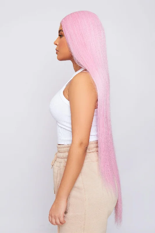 Feathered - ends straight wig for a soft and flowing look Aaliyah 40" Pink Synthetic Hair Lace Wig Feathered - ends straight wig for a soft and flowing look Aaliyah 40" Pink Synthetic Hair Lace Wig