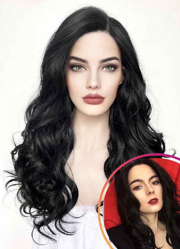 Wavy Wigs for Family Gatherings​ Wavy Black Lace Front Synthetic Wig LF110