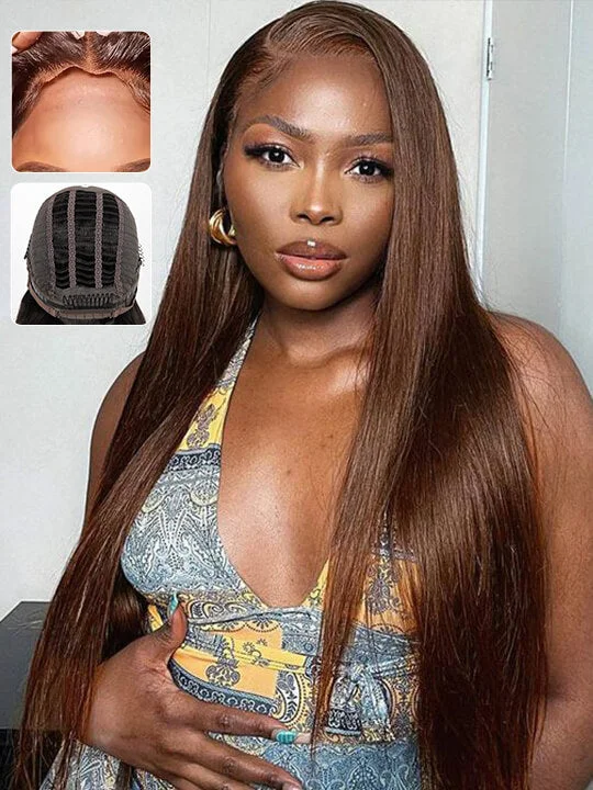 Colored wig with a wispy fringe for a soft and feminine look [Air Wig] #4 Chocolate Brown Straight Hair 5x5 13x4 13x6 Lace Wigs Human Hair