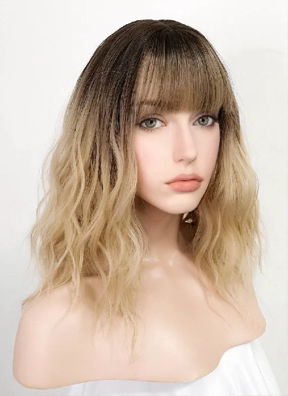 Remy Human Hair Wavy Wigs for Premium Quality Blonde With Dark Roots Wavy Synthetic Wig NS176 Remy Human Hair Wavy Wigs for Premium Quality Blonde With Dark Roots Wavy Synthetic Wig NS176