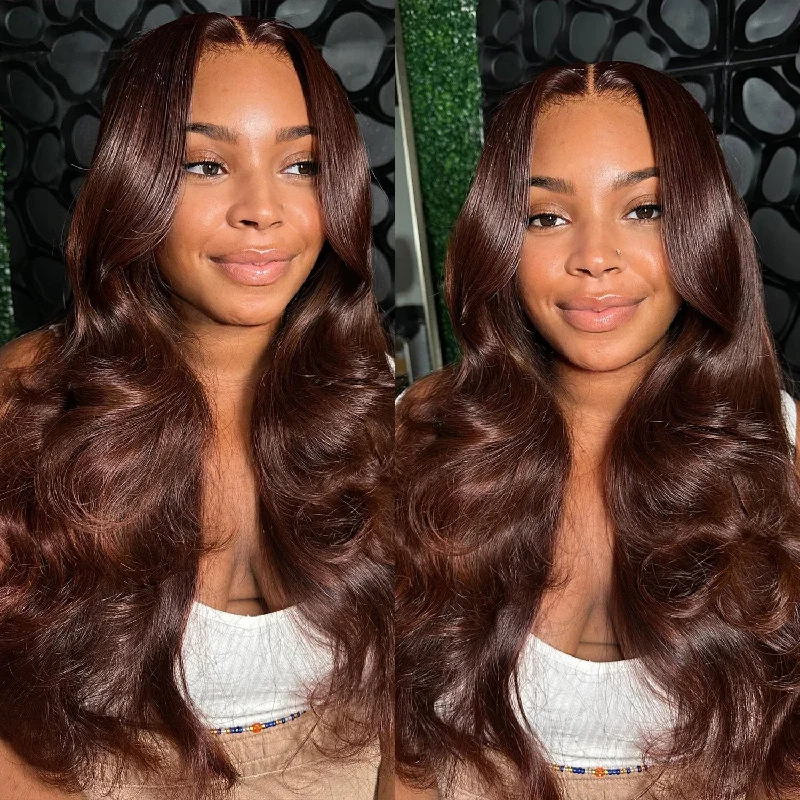 Wavy Wigs with a Middle - Parted Style Brown 13x6 Skin Melt Lace Front Silk Straight Human Hair Wig Wavy Wigs with a Middle - Parted Style Brown 13x6 Skin Melt Lace Front Silk Straight Human Hair Wig
