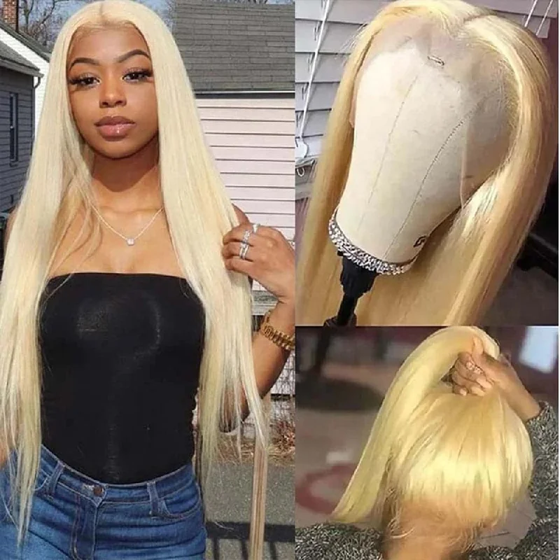 Straight wig with bangs for a youthful and cute appearance 360 Lace Frontal Wigs 613 Honey Blonde Silky Straight Human Hair Wigs For Women Sterly Hair