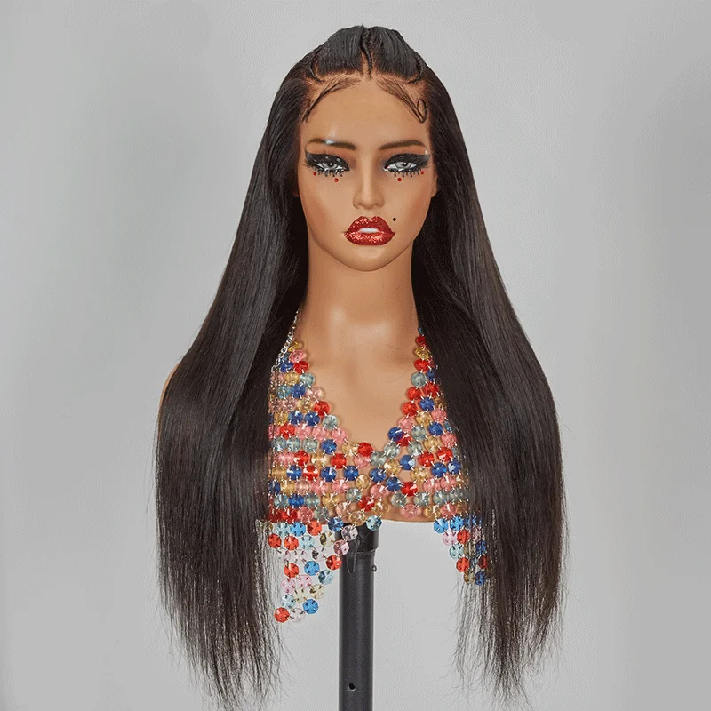 Straight wig for a back - to - school fresh look 13x4 Lace Fashion Pre Braided Wig Straight Human Hair Straight wig for a back - to - school fresh look 13x4 Lace Fashion Pre Braided Wig Straight Human Hair