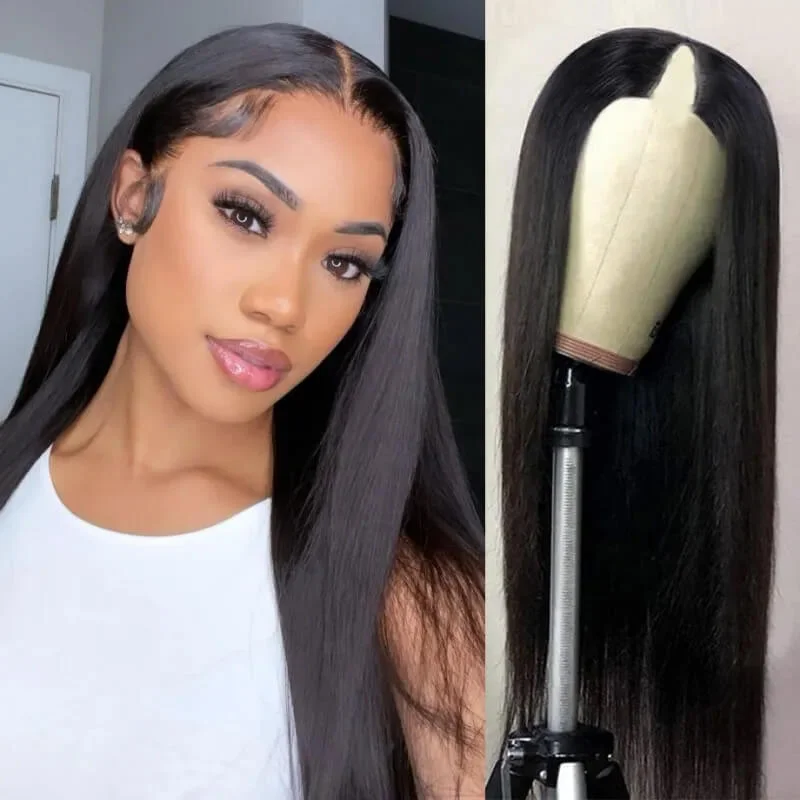 Straight wig with a blunt cut for a modern and edgy style V Part Straight Wig