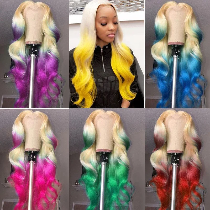 Colored wig with a side - part for a more flattering appearance Ombre Wigs 100% Human Hair 180% Density Colored wig with a side - part for a more flattering appearance Ombre Wigs 100% Human Hair 180% Density