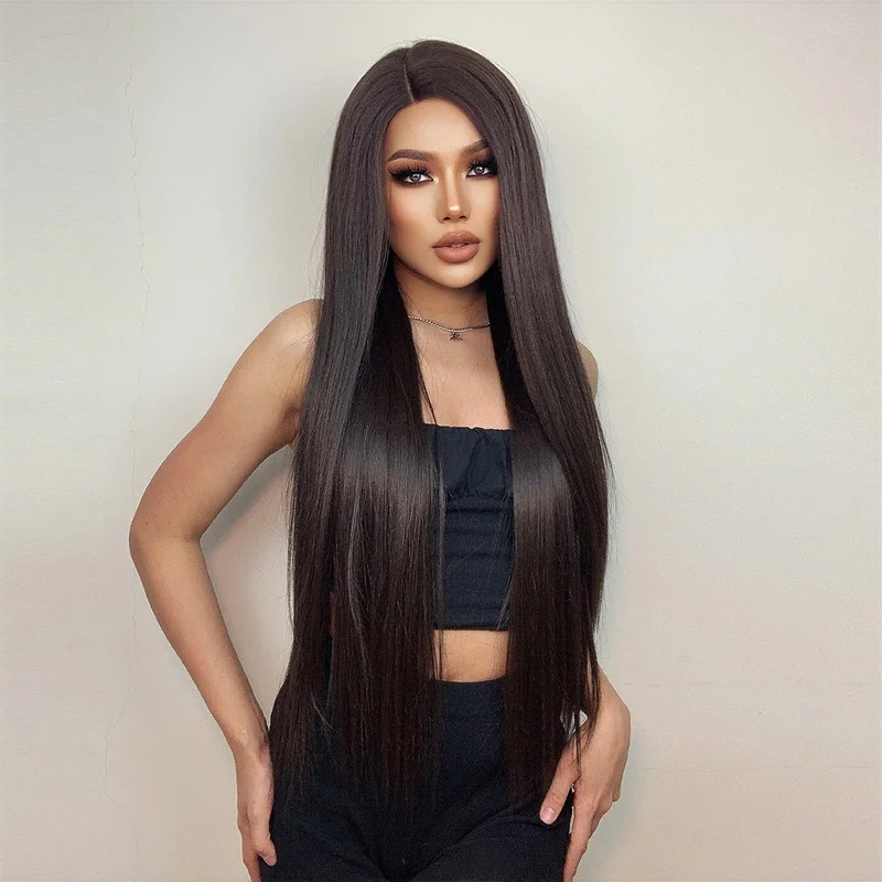 Straight wig with a high - shine finish for a glamorous effect 30 Inches Side Part Straight Lace Front Synthetic Wig - Bowery Straight wig with a high - shine finish for a glamorous effect 30 Inches Side Part Straight Lace Front Synthetic Wig - Bowery