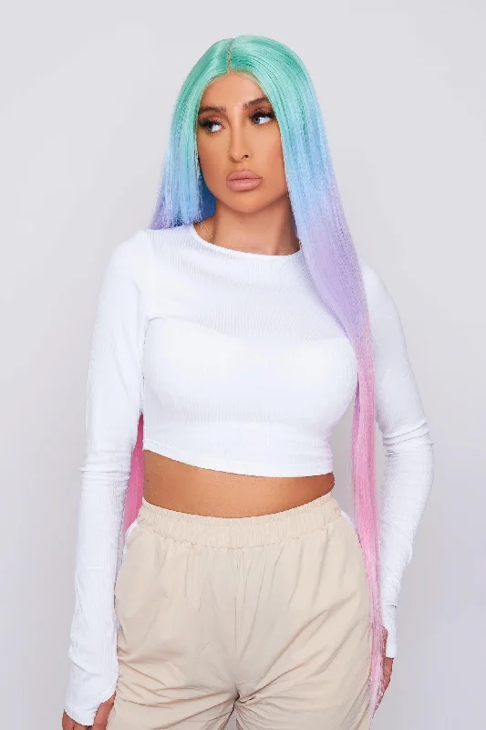 Straight wig with a side - part for a sophisticated look Ella 38" Rainbow Synthetic Hair Lace Front Wig Straight wig with a side - part for a sophisticated look Ella 38" Rainbow Synthetic Hair Lace Front Wig