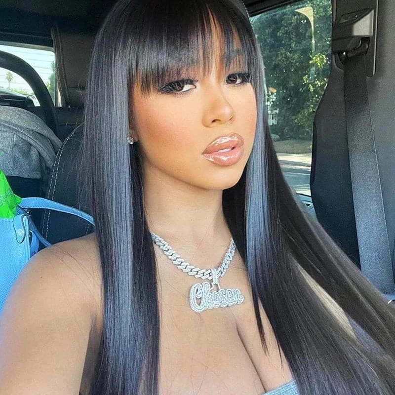 Straight wig for African - American women with suitable texture Sterly Hair Glueless 6×5 / 9×6 Straight Lace Wigs With Bangs Pre Everything Straight wig for African - American women with suitable texture Sterly Hair Glueless 6×5 / 9×6 Straight Lace Wigs With Bangs Pre Everything