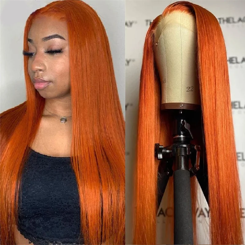Short straight wig for a trendy and easy - to - manage look ULit Hair Orange Ginger Color Straight 13x4 Lace Front Wig 4x4 Lace Closure Wigs Short straight wig for a trendy and easy - to - manage look ULit Hair Orange Ginger Color Straight 13x4 Lace Front Wig 4x4 Lace Closure Wigs