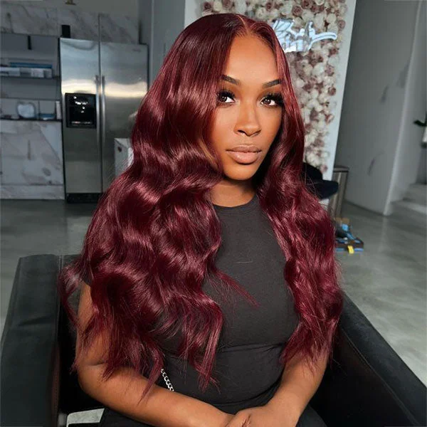 Colored wig with a silver - grey color for a trendy and cool - toned look Junoda 99j Body Wave Wear & Go Wig Burgundy Red Color Human Hair Pre Cut Lace Glueless Wig Colored wig with a silver - grey color for a trendy and cool - toned look Junoda 99j Body Wave Wear & Go Wig Burgundy Red Color Human Hair Pre Cut Lace Glueless Wig