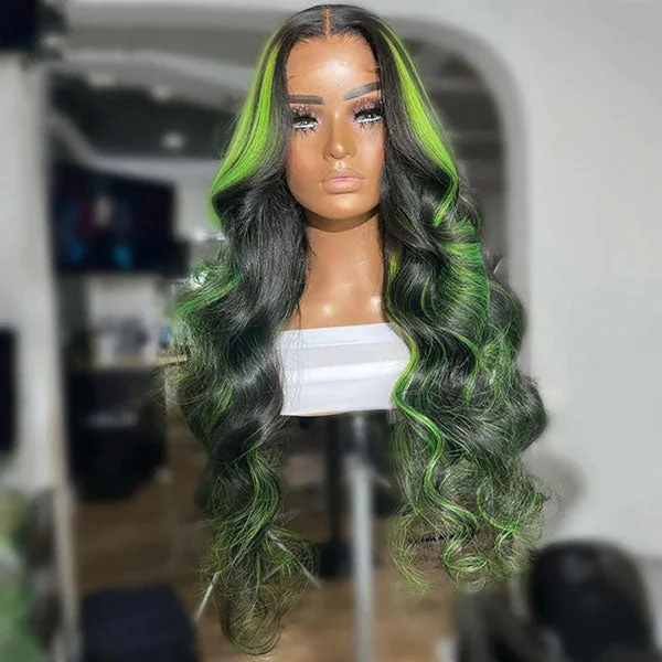 Colored wig with a straight texture for a sleek and minimalist look Junoda Balayage Highlight Green Mix Color Body Wave Human Hair Lace Wig for Women Colored wig with a straight texture for a sleek and minimalist look Junoda Balayage Highlight Green Mix Color Body Wave Human Hair Lace Wig for Women