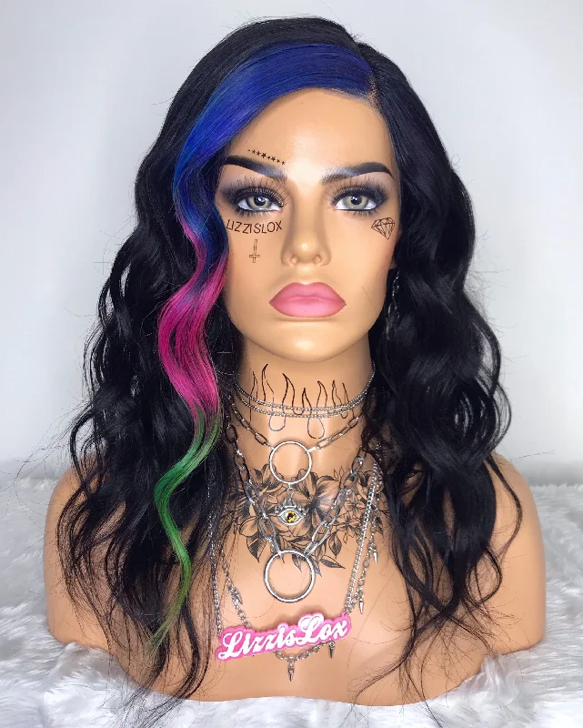 Colored wig with a pre - bleached knot for a natural - looking scalp Muted Rainbow - Lace Front Colored wig with a pre - bleached knot for a natural - looking scalp Muted Rainbow - Lace Front