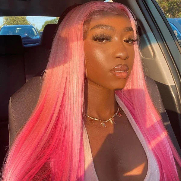 Colored wig with a wavy texture for a beachy and fun look Junoda Two Tone Color Pink Straight Ombre Human Hair Lace Front Wig for Women Colored wig with a wavy texture for a beachy and fun look Junoda Two Tone Color Pink Straight Ombre Human Hair Lace Front Wig for Women
