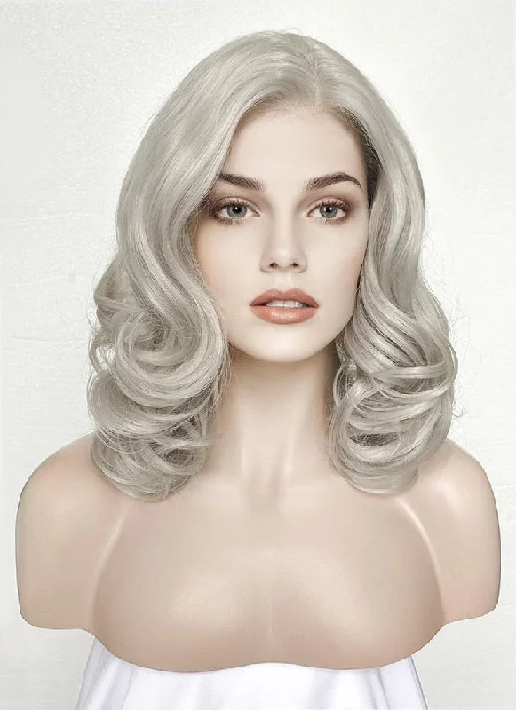 Wavy Wigs for Wedding Guests Pastel Blondish Grey Wavy Lace Front Synthetic Wig LF369 Wavy Wigs for Wedding Guests Pastel Blondish Grey Wavy Lace Front Synthetic Wig LF369