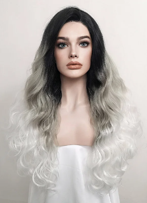 Wavy Wigs in Burgundy Red for a Dramatic Style Wavy Black Grey White Ombre Lace Front Synthetic Wig LF781 Wavy Wigs in Burgundy Red for a Dramatic Style Wavy Black Grey White Ombre Lace Front Synthetic Wig LF781