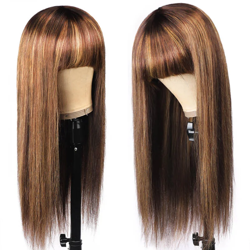 Straight wig with a layered cut for added volume Highlight P4/27 Straight Wig With Bangs Straight wig with a layered cut for added volume Highlight P4/27 Straight Wig With Bangs