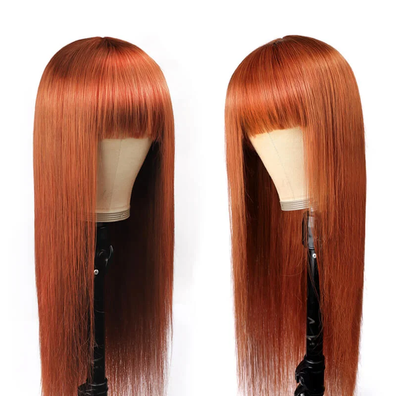 Straight wig with a side - part for a sophisticated look Ginger Straight Wig With Bangs Straight wig with a side - part for a sophisticated look Ginger Straight Wig With Bangs