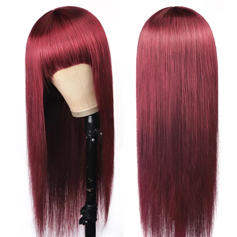 Straight wig for Asian - inspired hairstyles 99J Straight Wig With Bangs