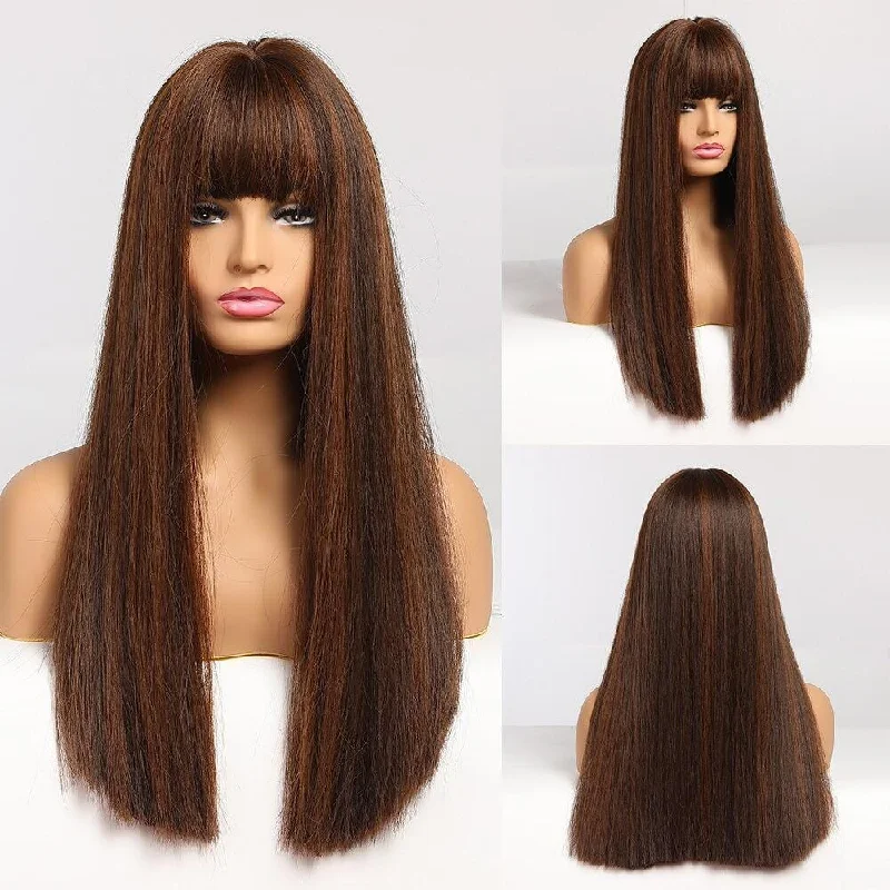 Wavy - to - straight transition wig for versatile styling 10 Shades Long Straight Collection Synthetic Wigs Wavy - to - straight transition wig for versatile styling 10 Shades Long Straight Collection Synthetic Wigs