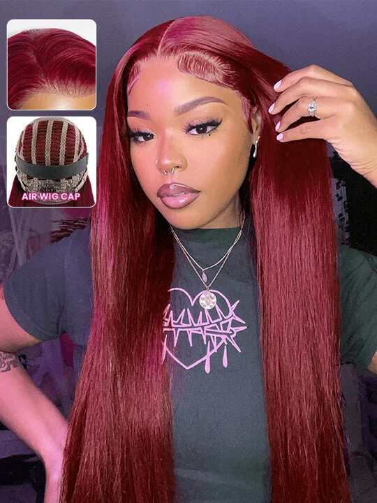 Colored wig with a purple - violet shade for a regal and elegant look [Air Wig] 99J Burgundy 13x4 Lace Wig Straight Human Hair