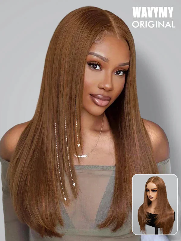 Synthetic colored wig with a heat - resistant formula for easy styling Wavymy Chestnut Brown Layered Cut Straight M-Cap Wear Go 9x6 Wigs 180% Density 100% Human Hair Synthetic colored wig with a heat - resistant formula for easy styling Wavymy Chestnut Brown Layered Cut Straight M-Cap Wear Go 9x6 Wigs 180% Density 100% Human Hair