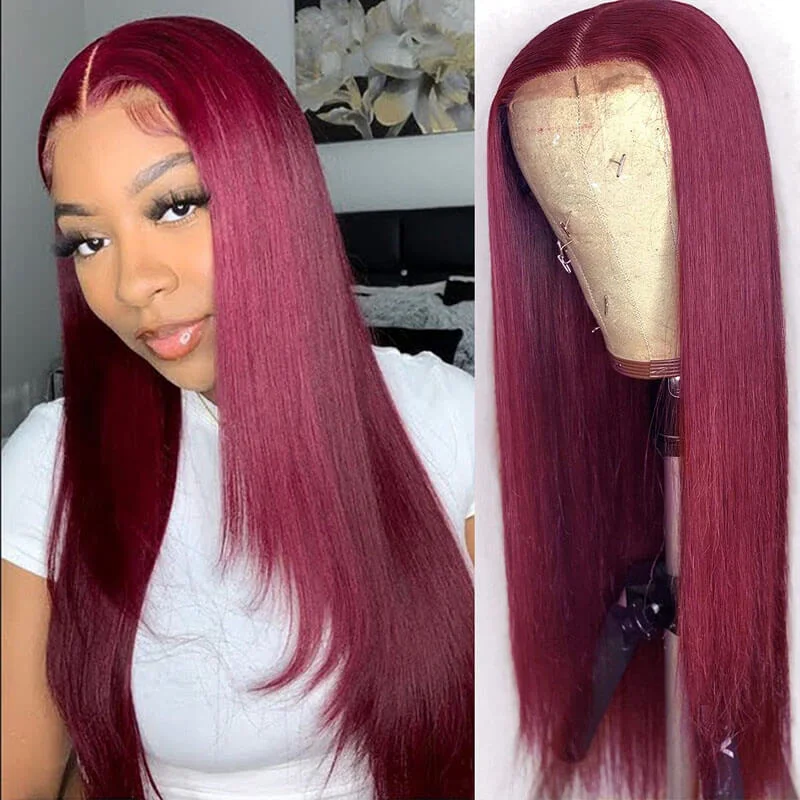 Straight wig with a layered cut for added volume Straight 99J Lace Wig