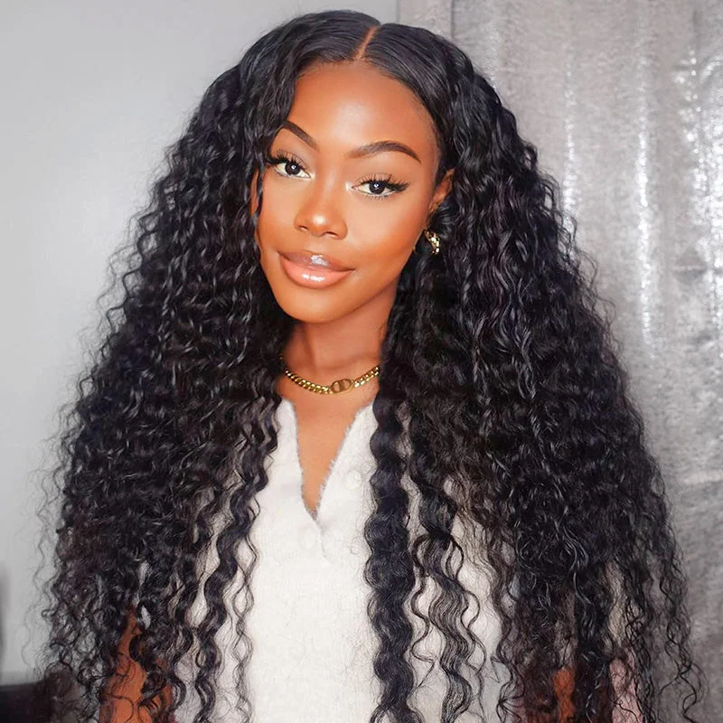 Colored wig with a silver - grey color for a trendy and cool - toned look [Salon Quality] Natural Black Deep Wave Ready To Wear Custom Wig 13x4 Frontal HD Lace Glueless Long Inch Wig