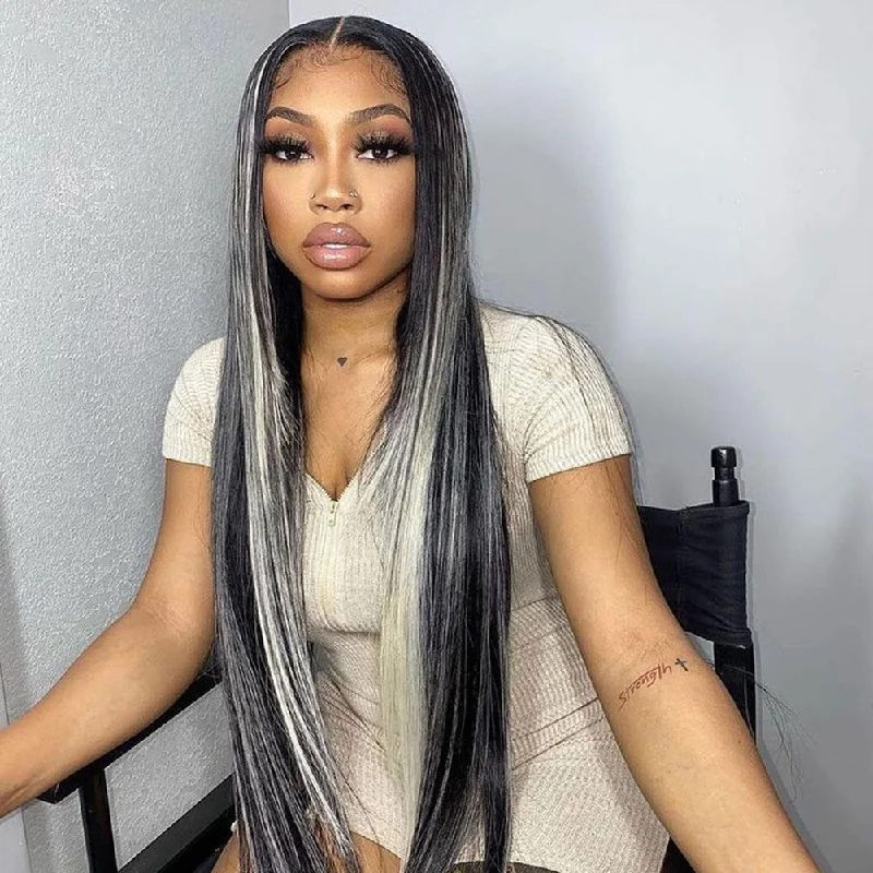 Adjustable - cap colored wig for a comfortable fit Black Wigs With Platinum Blonde Highlights Adjustable - cap colored wig for a comfortable fit Black Wigs With Platinum Blonde Highlights